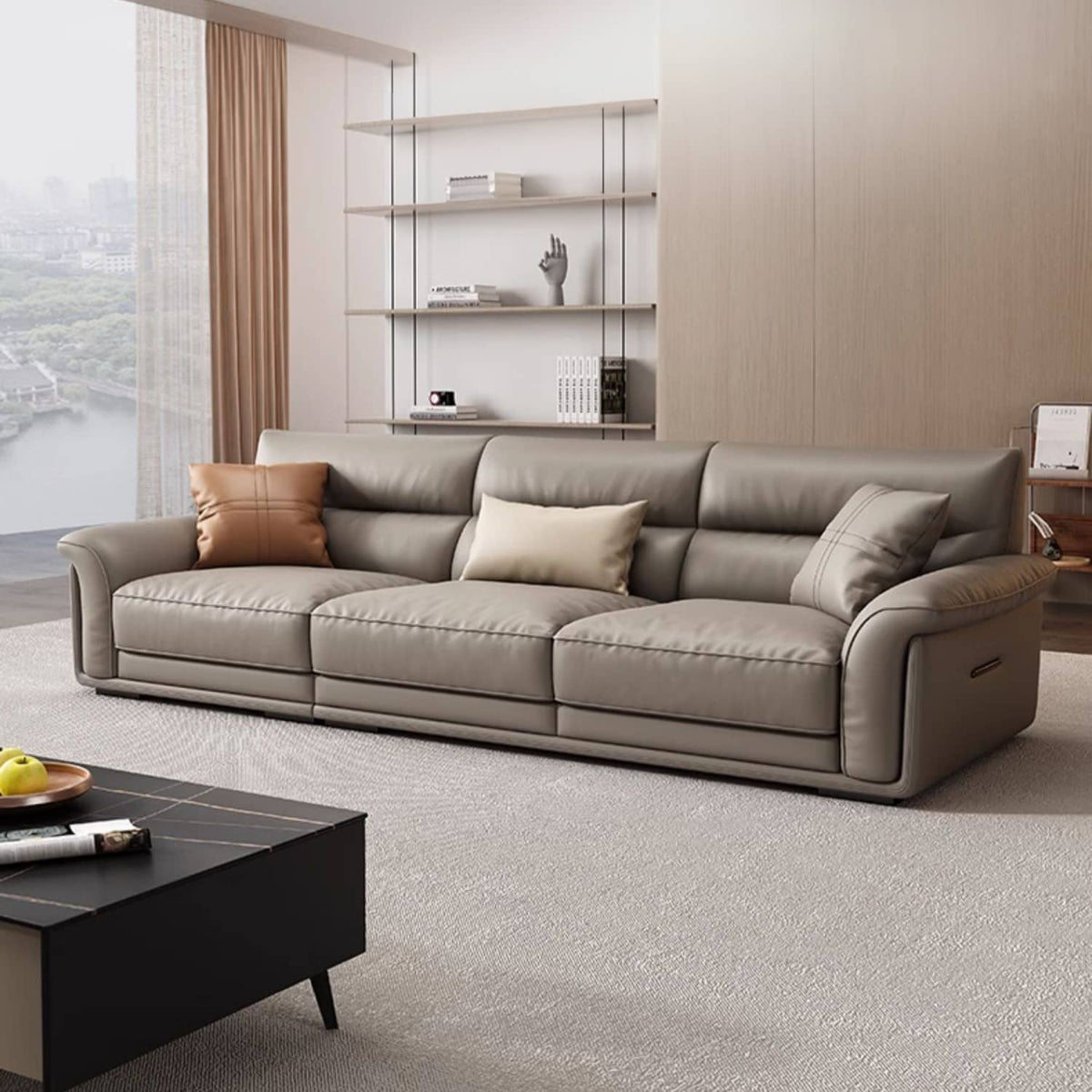 Contemporary Multi-Color Sofa with Leather and Pine Wood Accents hzh-1370