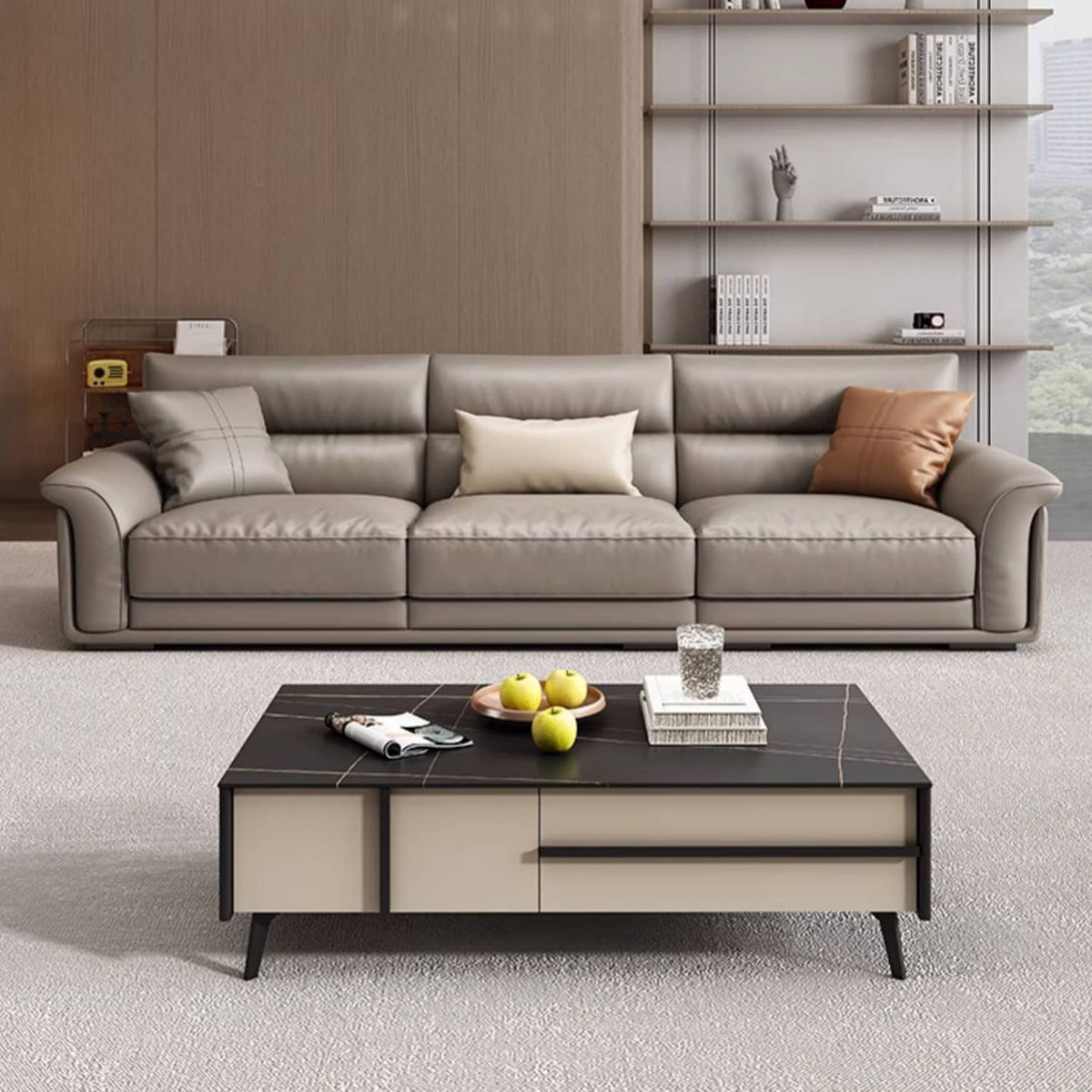 Contemporary Multi-Color Sofa with Leather and Pine Wood Accents hzh-1370