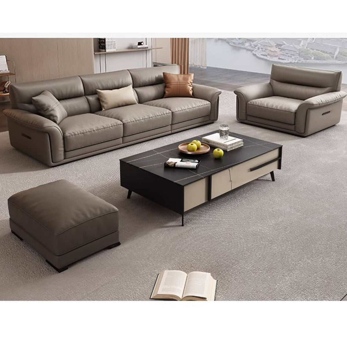 Contemporary Multi-Color Sofa with Leather and Pine Wood Accents hzh-1370