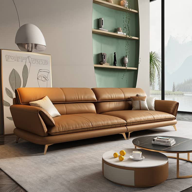 Stylish Orange Sofa with Pine Wood Frame and Faux Leather Accents – Comfort Meets Luxury hzh-1373