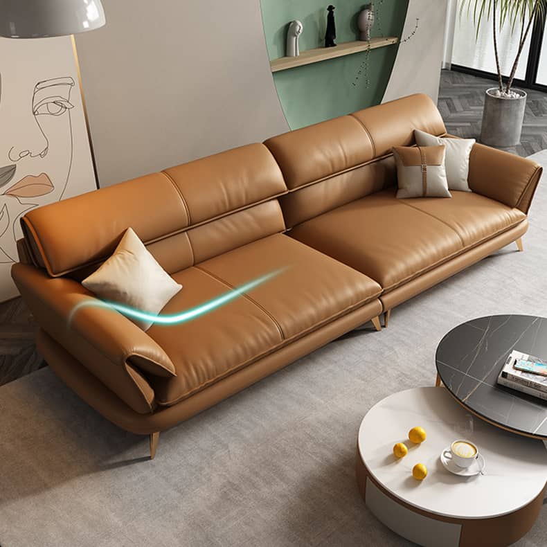 Stylish Orange Sofa with Pine Wood Frame and Faux Leather Accents – Comfort Meets Luxury hzh-1373