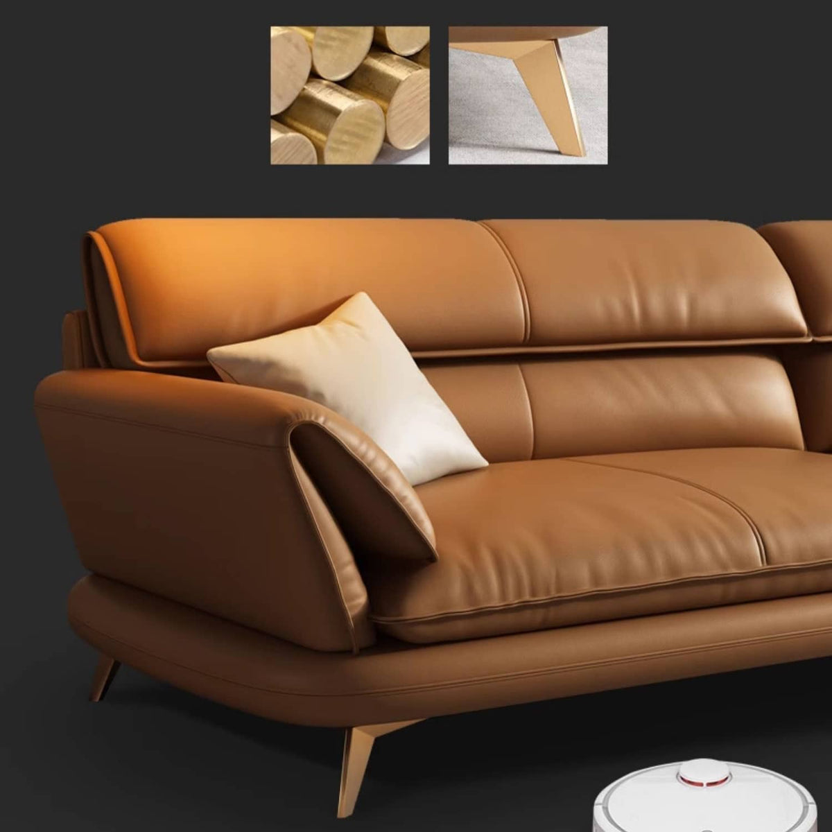 Stylish Orange Sofa with Pine Wood Frame and Faux Leather Accents – Comfort Meets Luxury hzh-1373