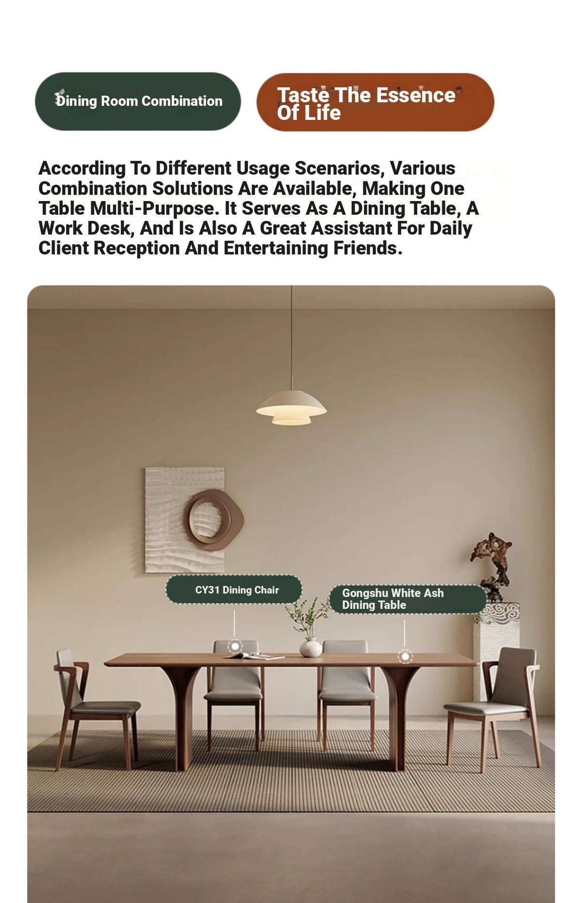 Elegant Ash Wood Dining Table with Unique Curved Design – Modern Home Furniture hzmzw-3149