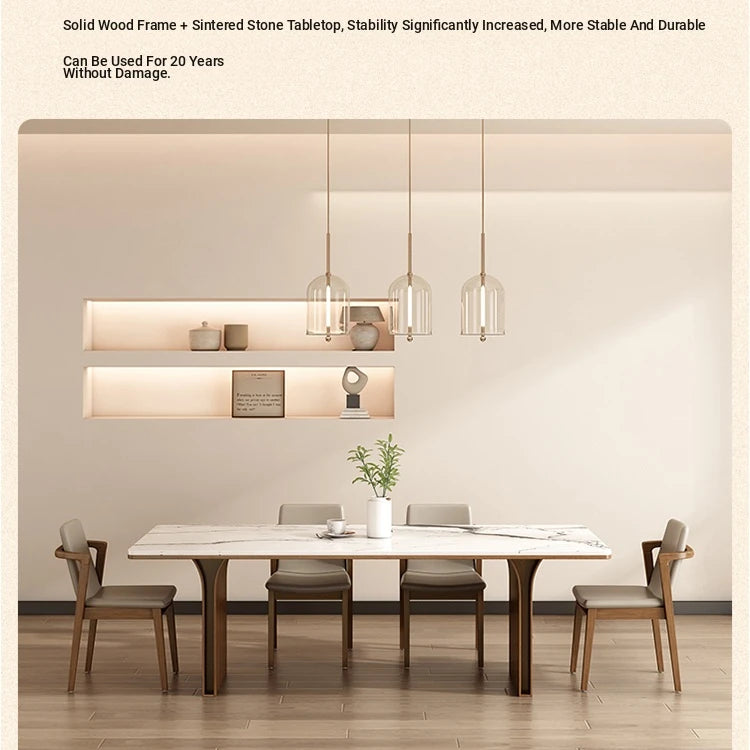 Elegant Ash Wood and Sintered Stone Dining Table – Modern Design for Contemporary Spaces hzmzw-3150