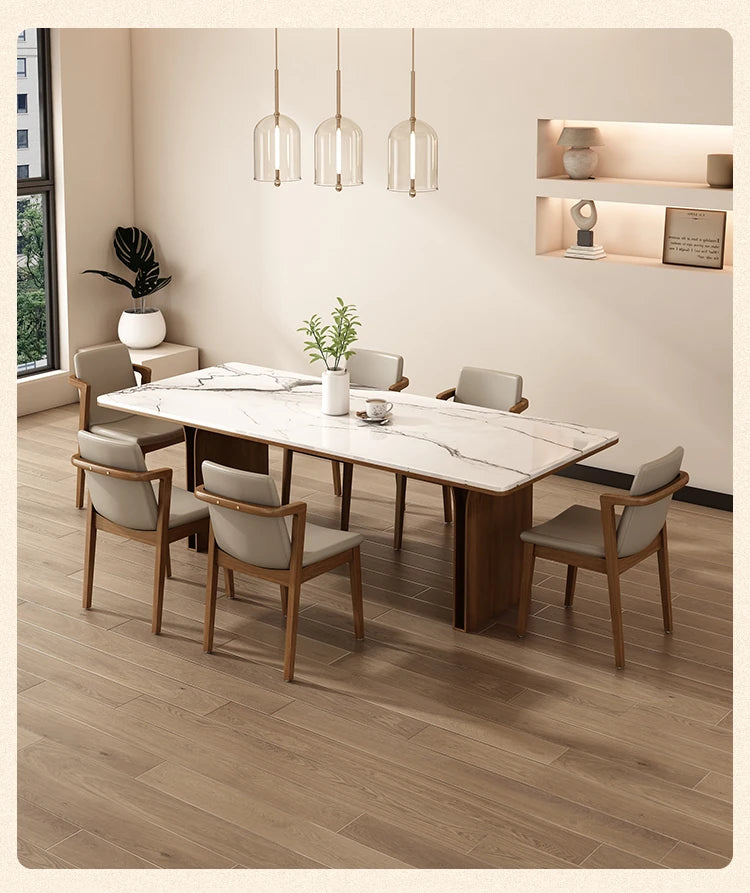 Elegant Ash Wood and Sintered Stone Dining Table – Modern Design for Contemporary Spaces hzmzw-3150