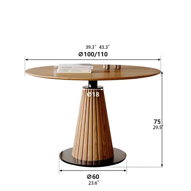 Stylish Round Solid Wood Dining Table with Unique Pedestal Base - Perfect for Modern Spaces hzmzw-3154