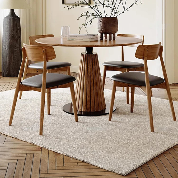 Stylish Round Solid Wood Dining Table with Unique Pedestal Base - Perfect for Modern Spaces hzmzw-3154