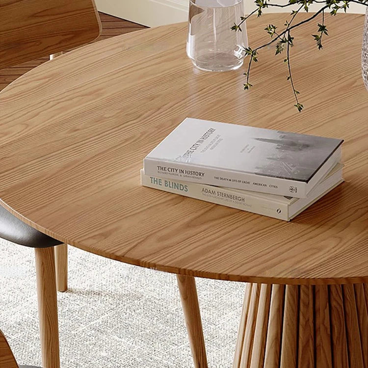 Stylish Round Solid Wood Dining Table with Unique Pedestal Base - Perfect for Modern Spaces hzmzw-3154