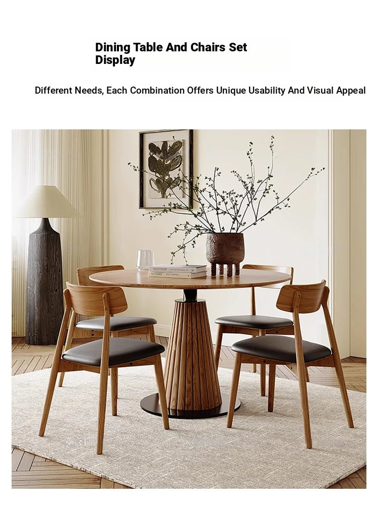 Stylish Round Solid Wood Dining Table with Unique Pedestal Base - Perfect for Modern Spaces hzmzw-3154