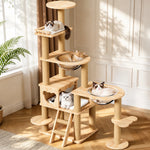 Solid Wood Cat Tree with Hideaways, Perches and a Scratch Toy
