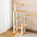 Large Solid Rubberwood Cat Tree with Climbing Platforms and Hideaway