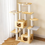 Large Solid Rubberwood Cat Tree with Climbing Platforms and Hideaway
