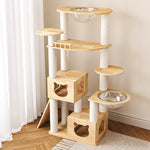 Large Solid Rubberwood Cat Tree with Climbing Platforms and Hideaway