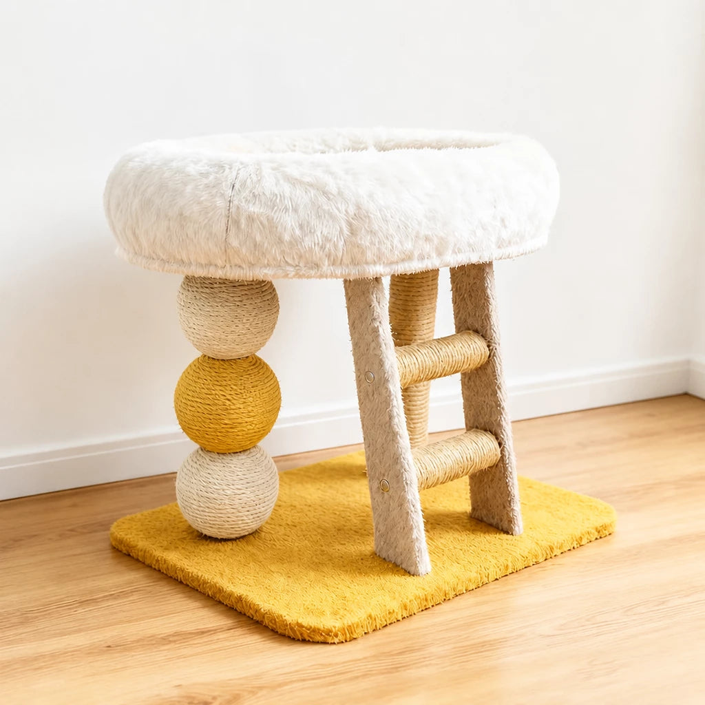 Two-Tier Cat Tree with Oval Cat House and Sisal Scratcher