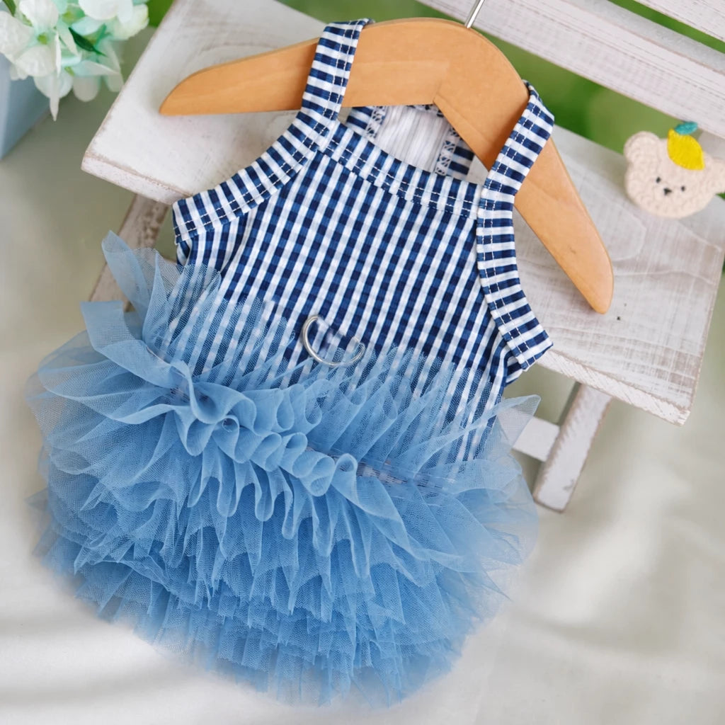 Blue Striped Mesh Dress for Cats and Dogs