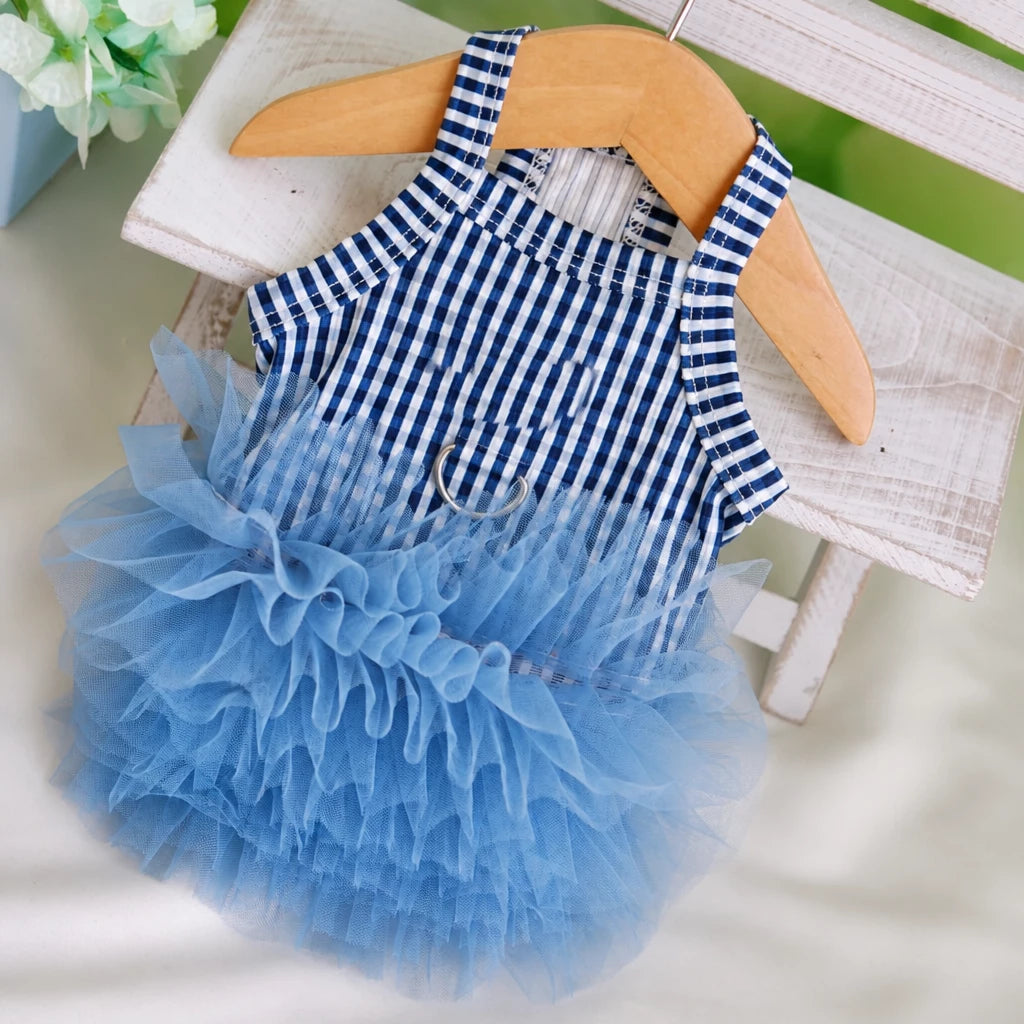 Blue Striped Mesh Dress for Cats and Dogs