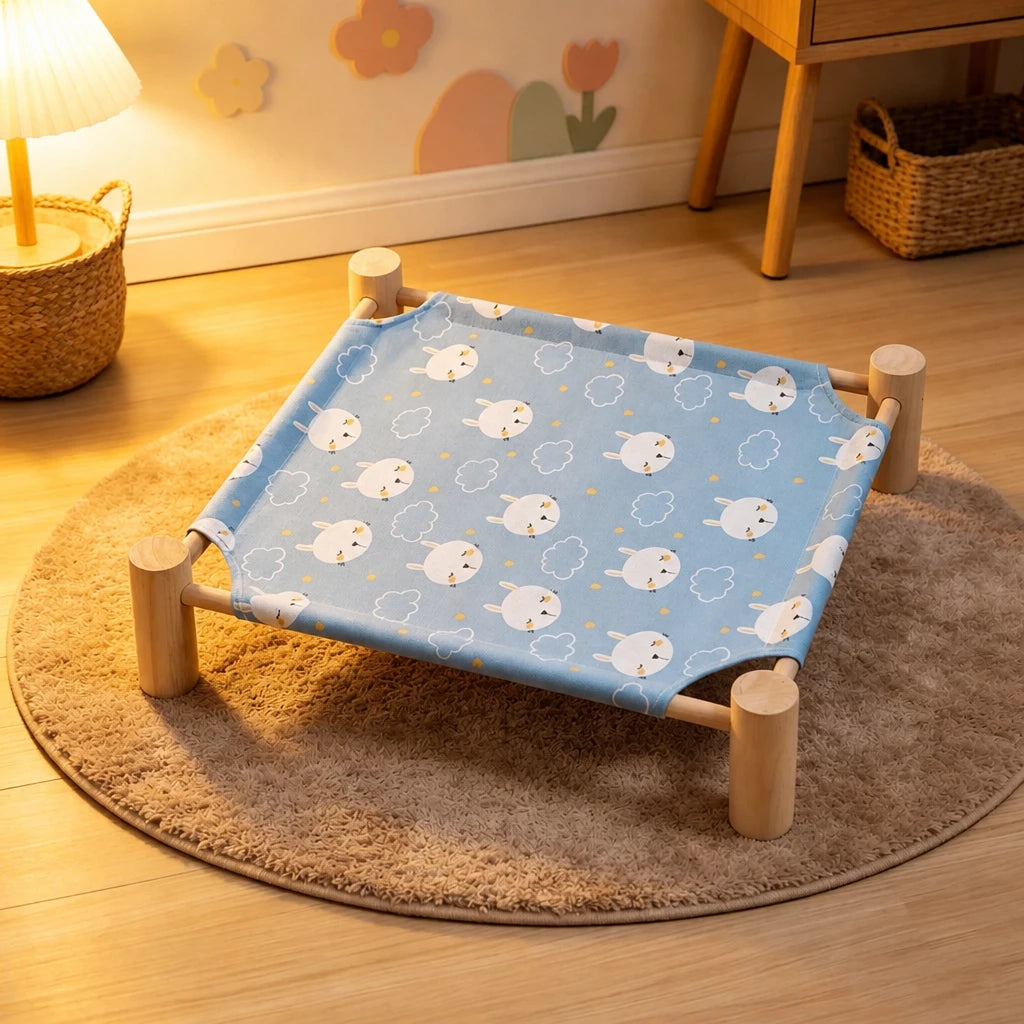 Elevated Cat & Small Pet Bed with Solid Wood Frame