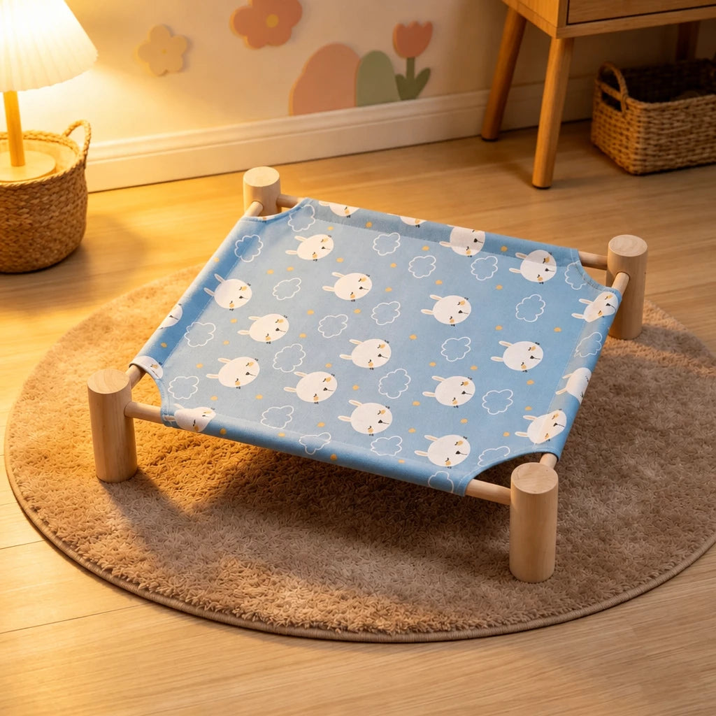 Elevated Cat & Small Pet Bed with Solid Wood Frame