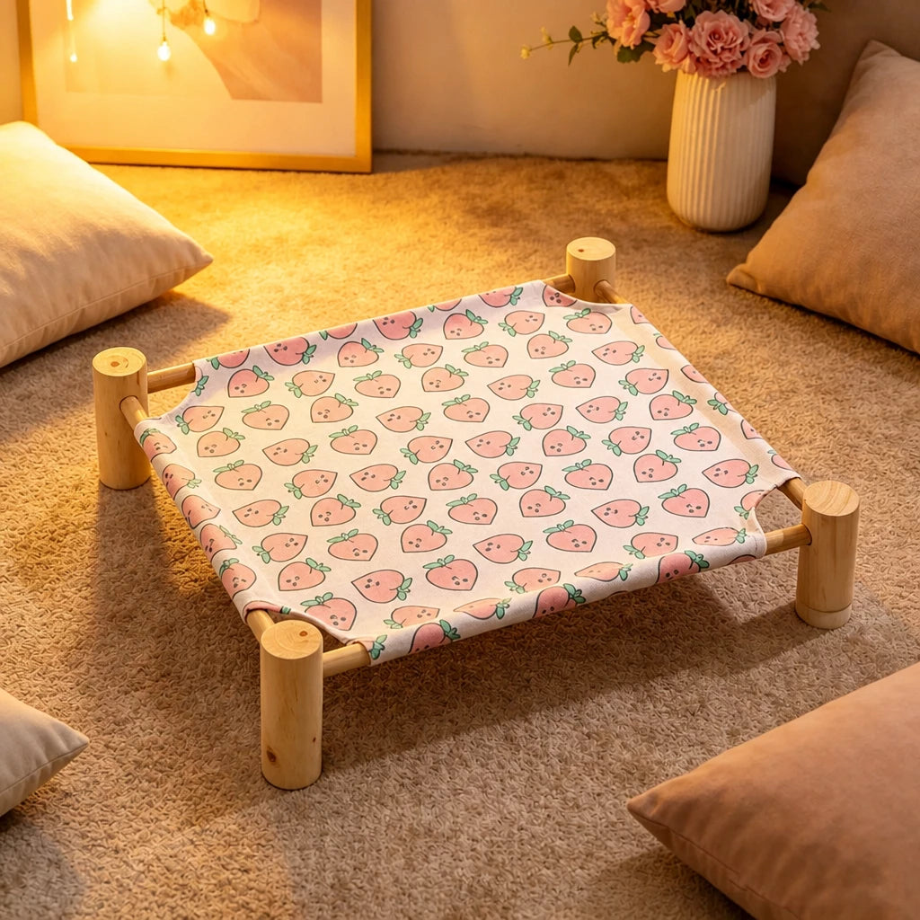 Elevated Cat & Small Pet Bed with Solid Wood Frame