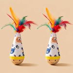 Beechwood Wobble Cat Toys with Feather and Twist Designs