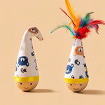 Beechwood Wobble Cat Toys with Feather and Twist Designs