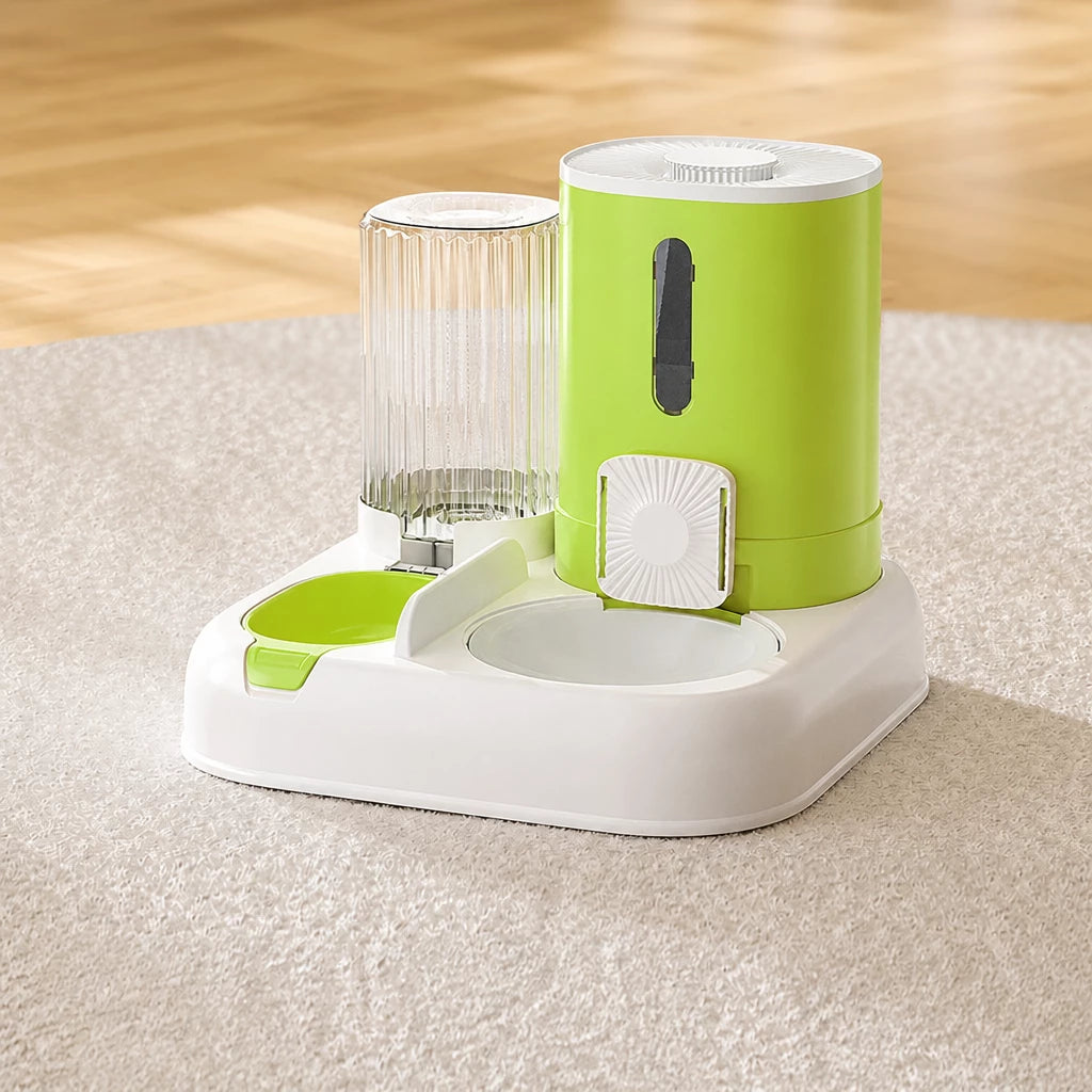 Automatic Pet Feeder with Separate Food and Water Bowls
