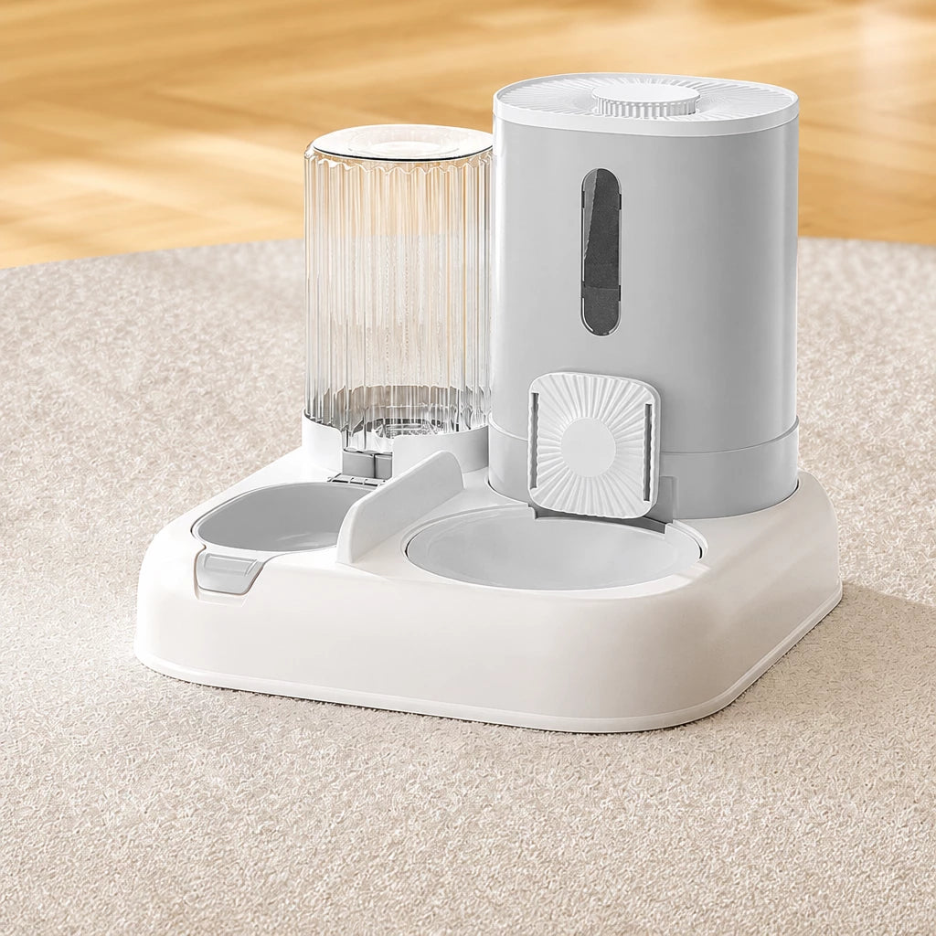 Automatic Pet Feeder with Separate Food and Water Bowls