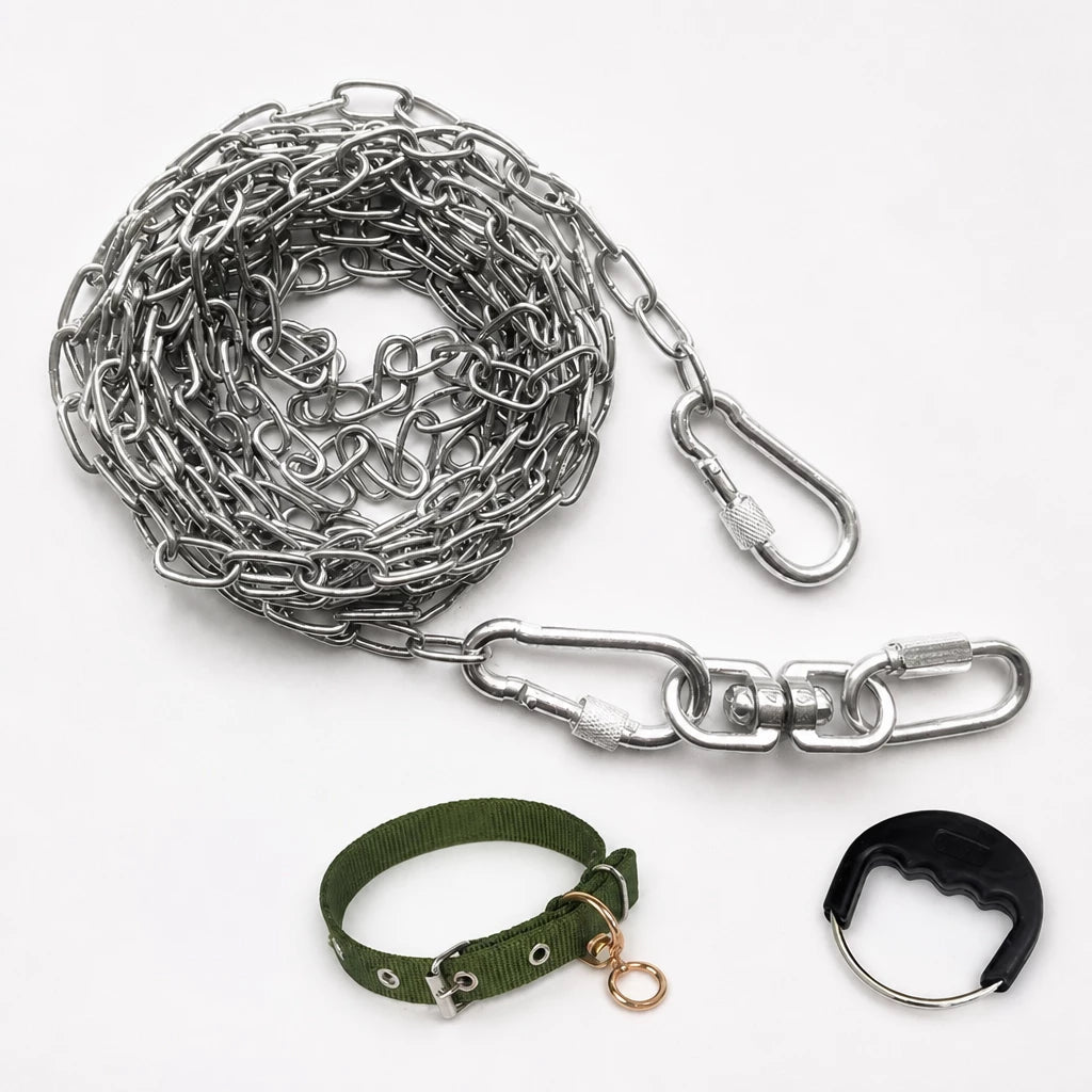 304 Stainless Steel Chain Dog Leash, Collar & Handle Set
