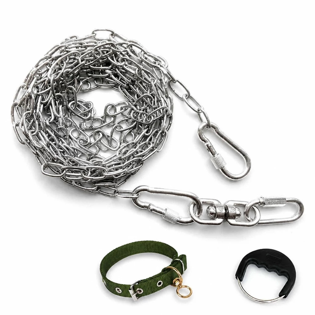 304 Stainless Steel Chain Dog Leash, Collar & Handle Set