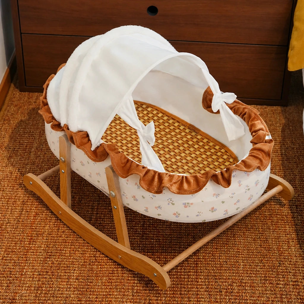 French-Style Cat Bed with Rocking Cradle Base