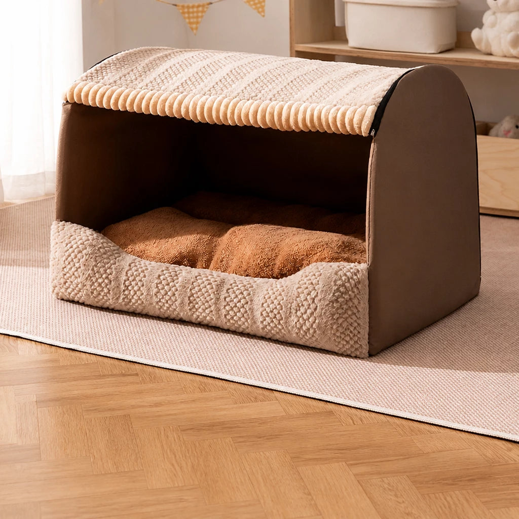 Enclosed Dog Bed with House-Style Design