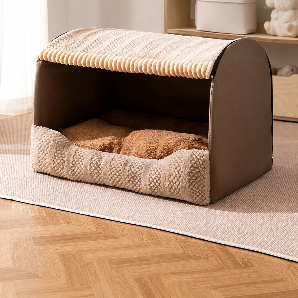 Enclosed Dog Bed with House-Style Design