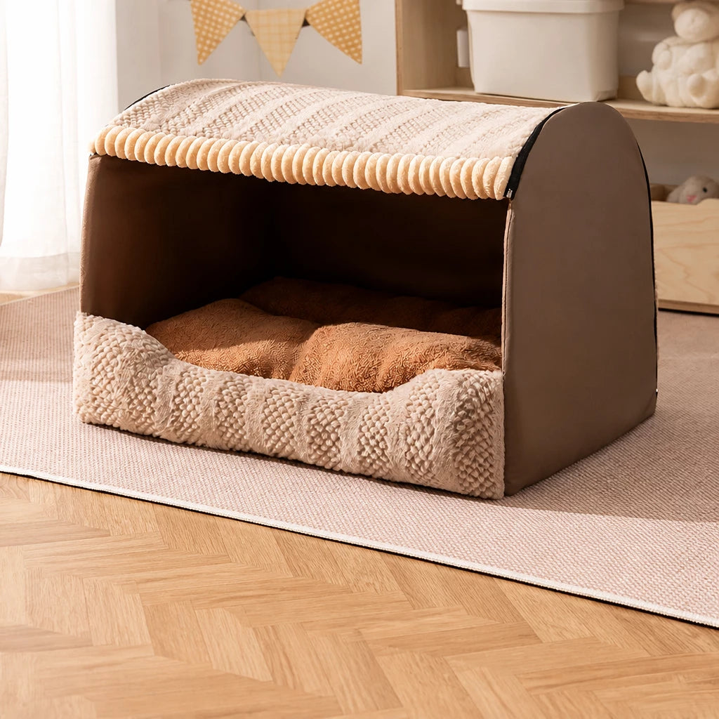 Enclosed Dog Bed with House-Style Design