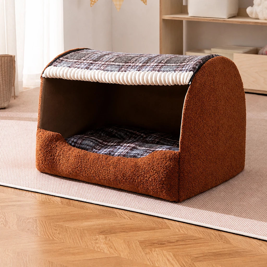 Enclosed Dog Bed with House-Style Design