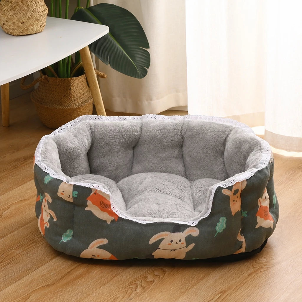 Semi-Enclosed Plush Pet Bed for Cats and Small Dogs