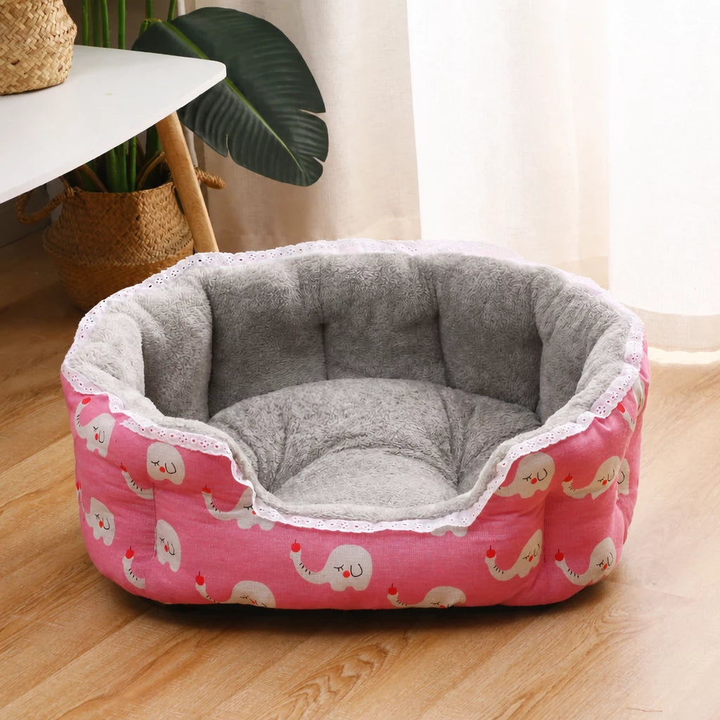 Semi-Enclosed Plush Pet Bed for Cats and Small Dogs