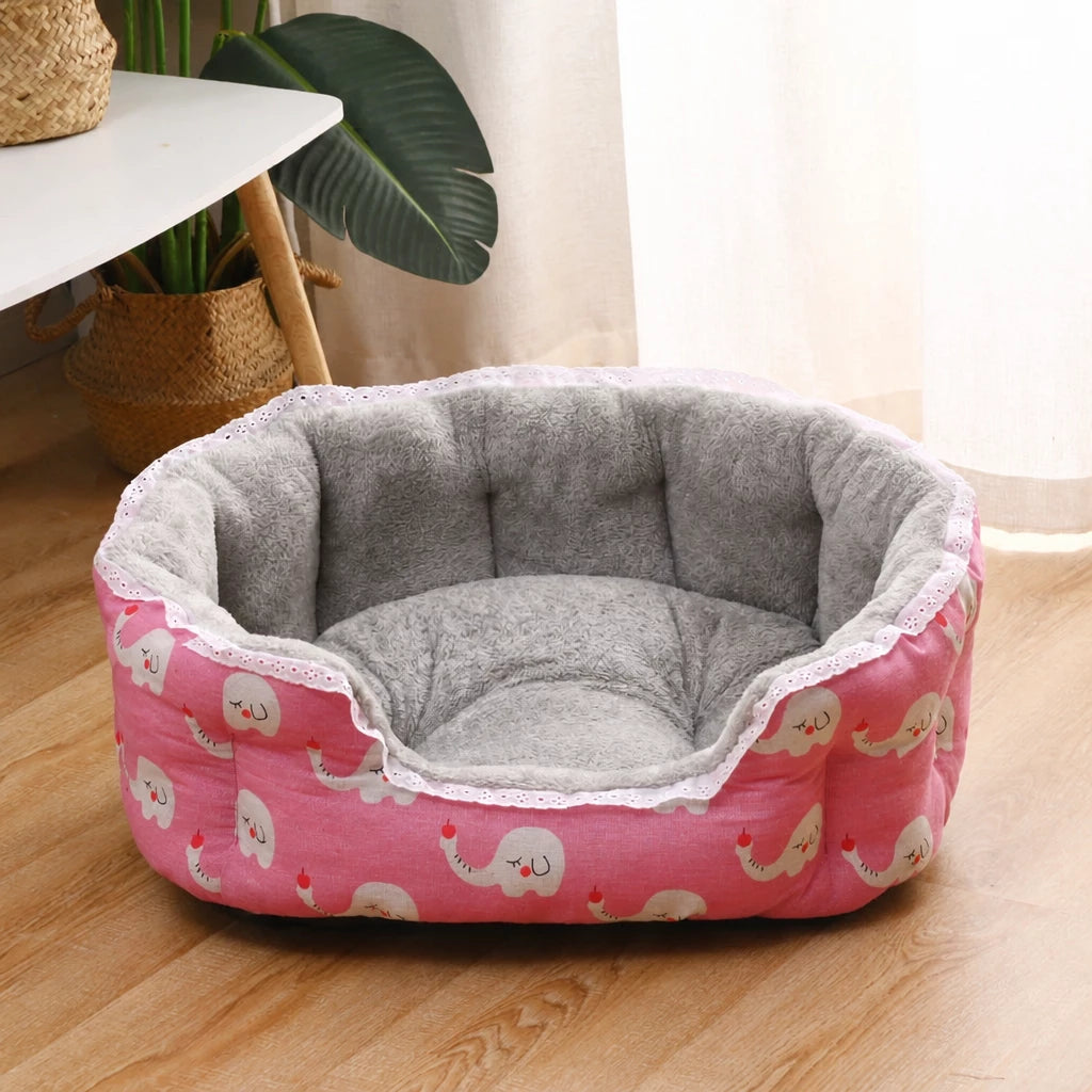 Semi-Enclosed Plush Pet Bed for Cats and Small Dogs