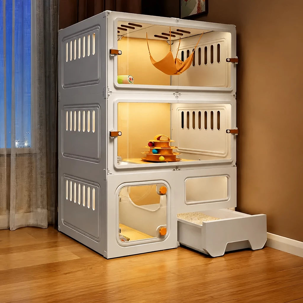 Indoor Cat Enclosure with Integrated Litter Area