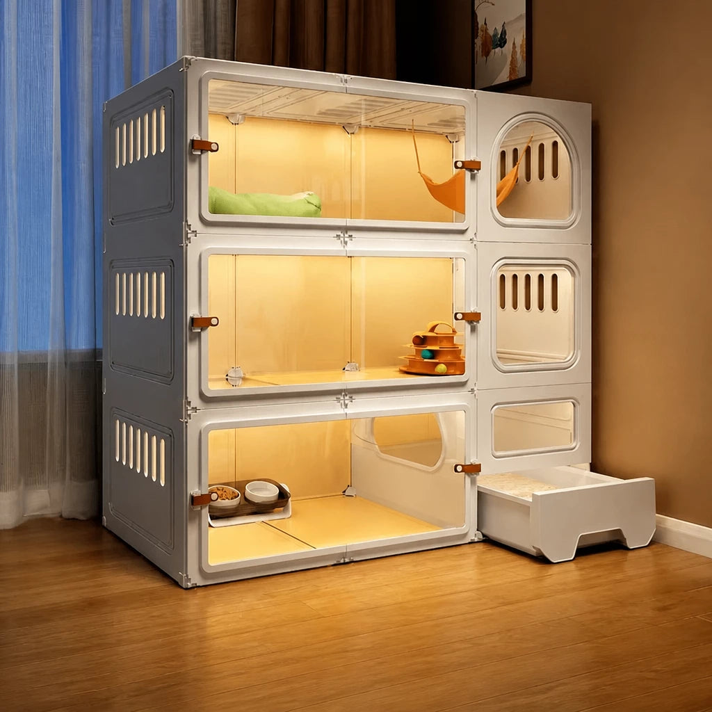 Indoor Cat Enclosure with Integrated Litter Area