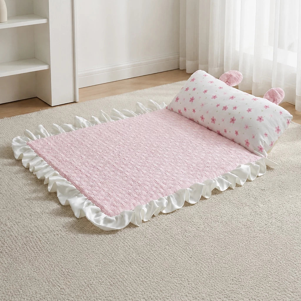 Cotton-Linen Pet Mat with Bunny-Ear Pillow for Cats and Dogs