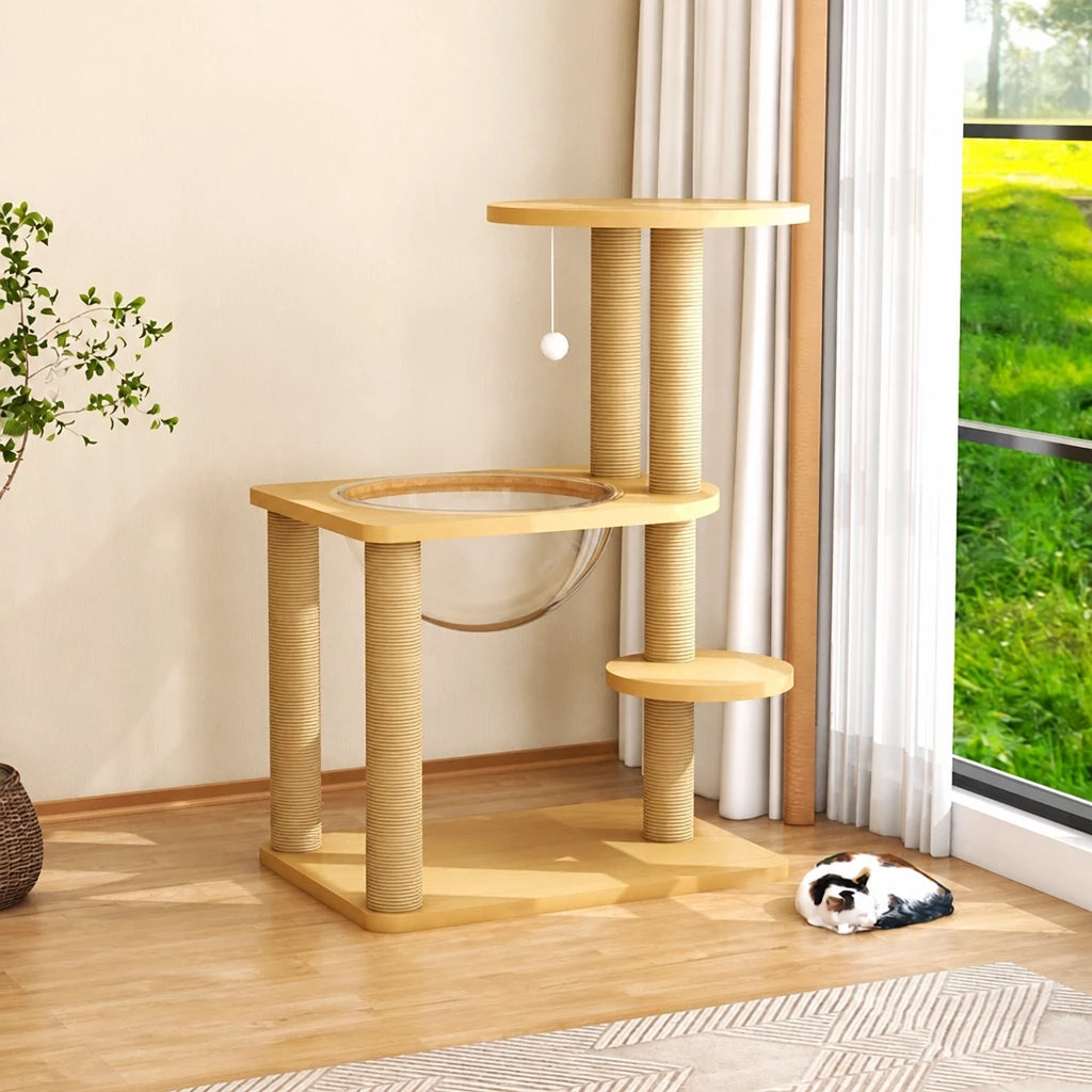 Cat Tree with Enclosed Cat House and Scratching Board