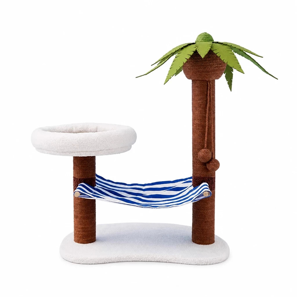 Coconut Tree Cat Tower with Scratching Post and Cat Bed