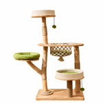 Solid Wood Cat Tree with Cat House and Hanging Basket