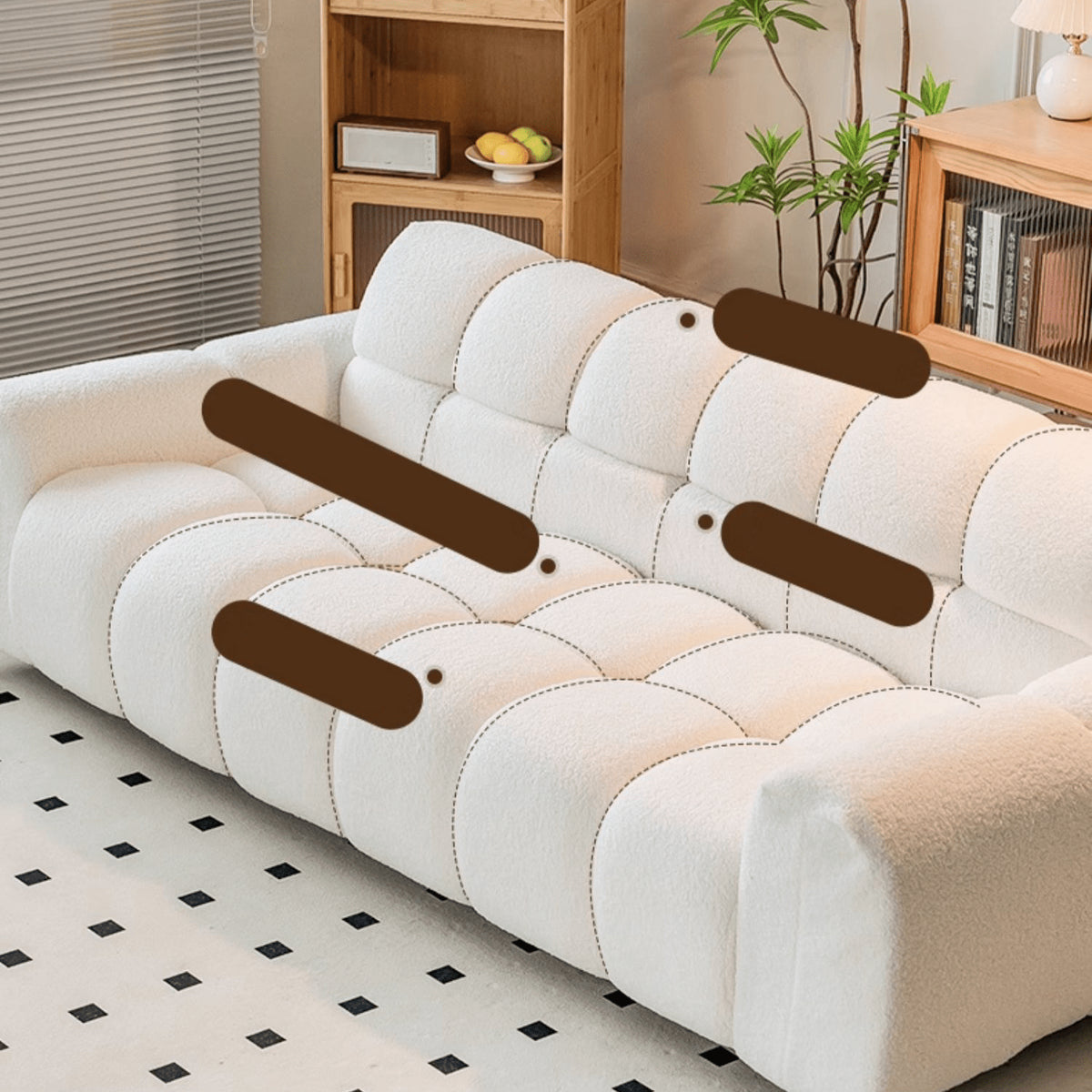 Luxurious Faux Lambswool and Cotton Sofa - Off White, Gray, Light Green, Blue, Black Options jy-114