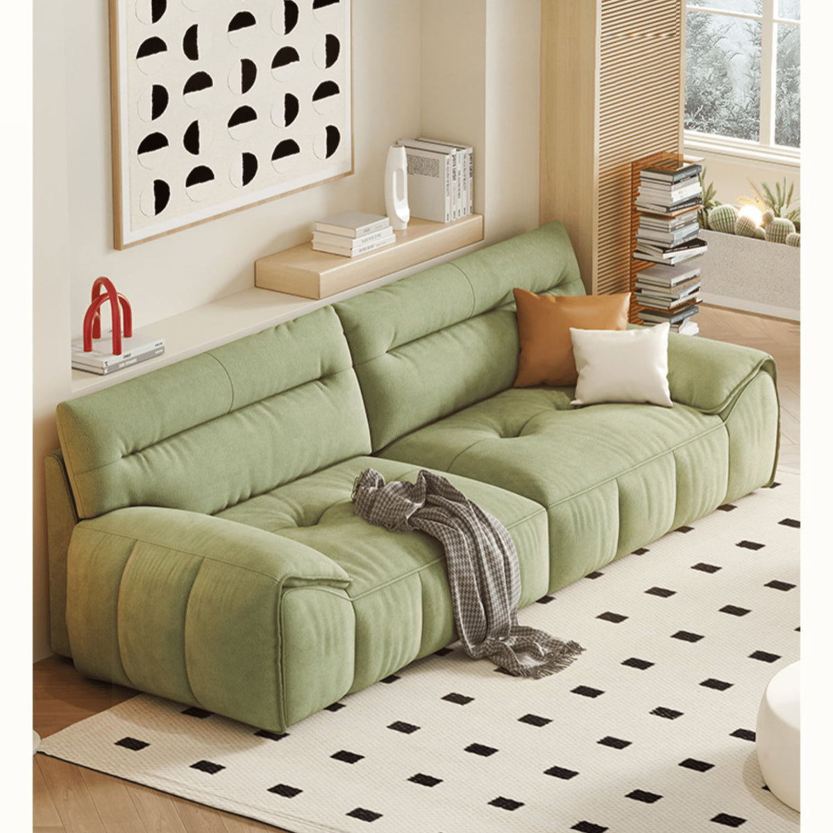 Luxurious Off-White Sofa with Gary Light Green and Orange Accents - Premium Cotton Upholstery jy-115