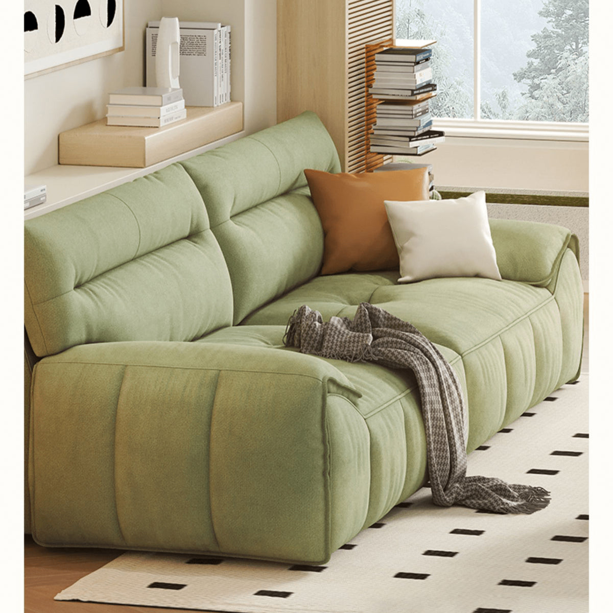 Luxurious Off-White Sofa with Gary Light Green and Orange Accents - Premium Cotton Upholstery jy-115