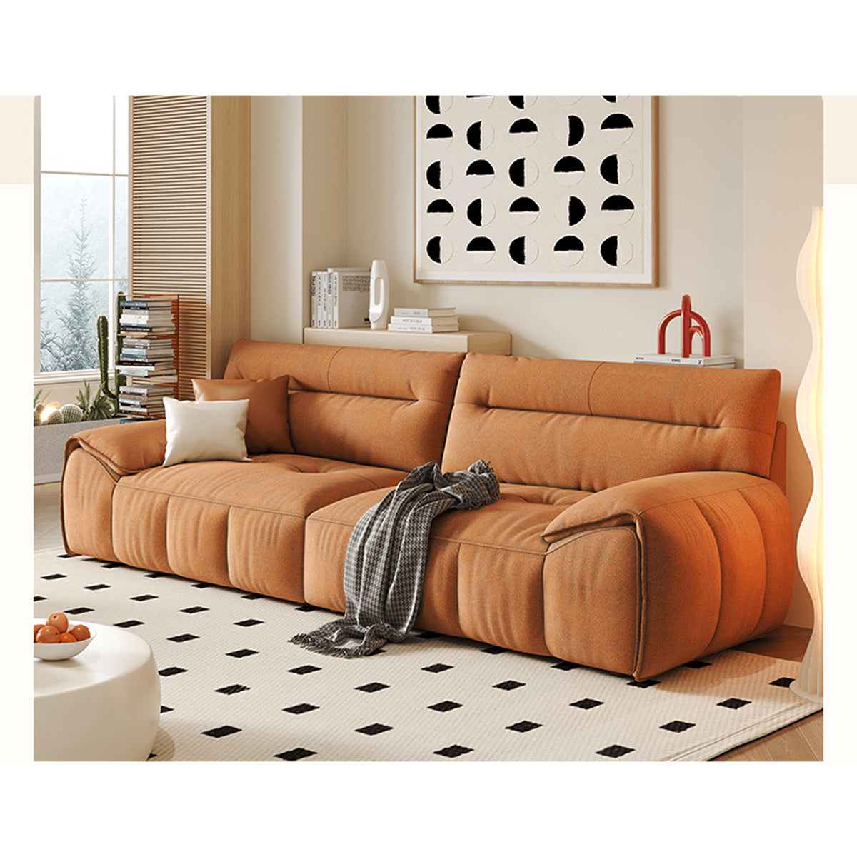 Luxurious Off-White Sofa with Gary Light Green and Orange Accents - Premium Cotton Upholstery jy-115