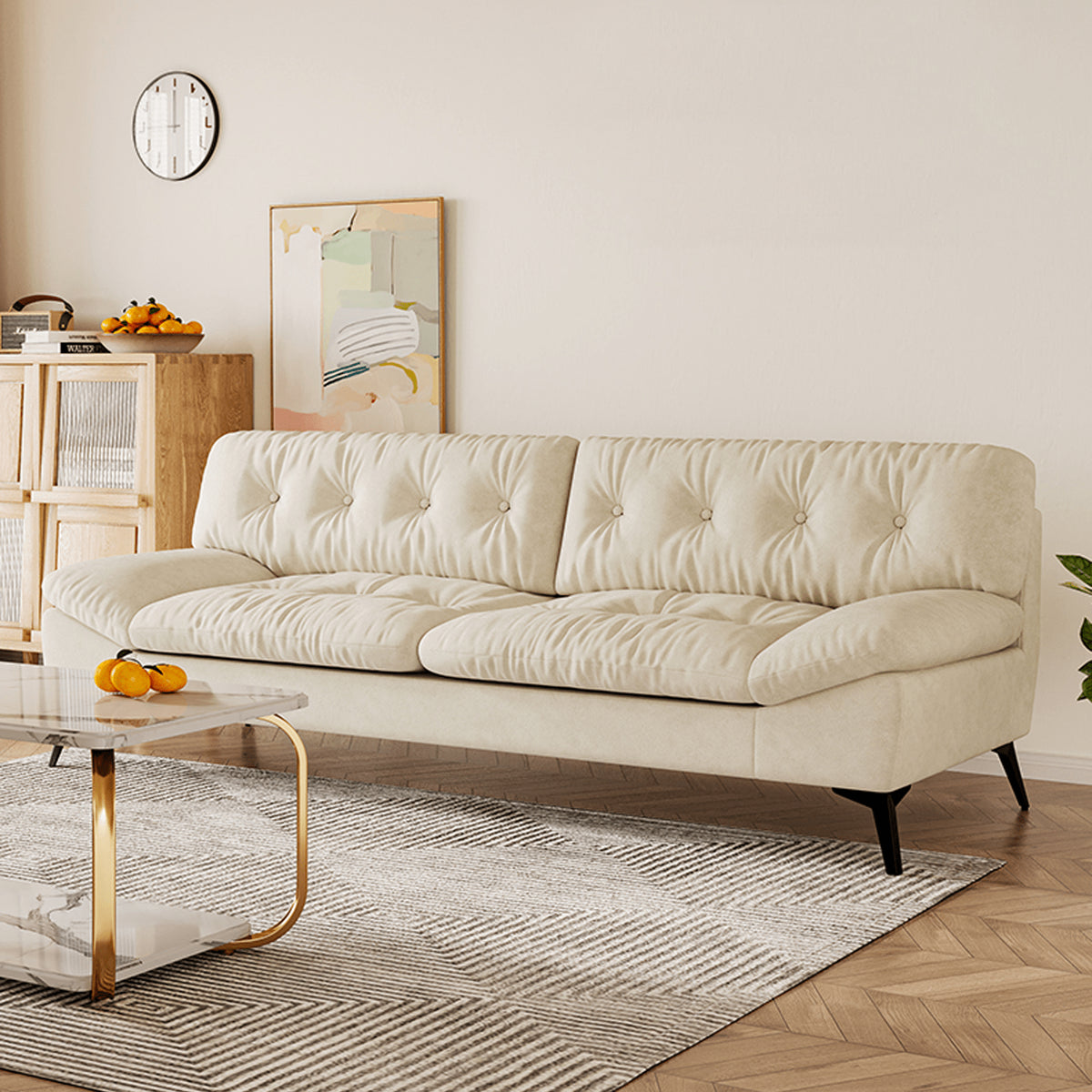 Stylish Modern Sofa in Premium Off White Techno Fabric - Comfortable, Durable & Elegant Seating jy-118