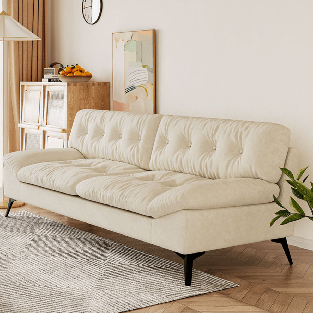 Stylish Modern Sofa in Premium Off White Techno Fabric - Comfortable, Durable & Elegant Seating jy-118