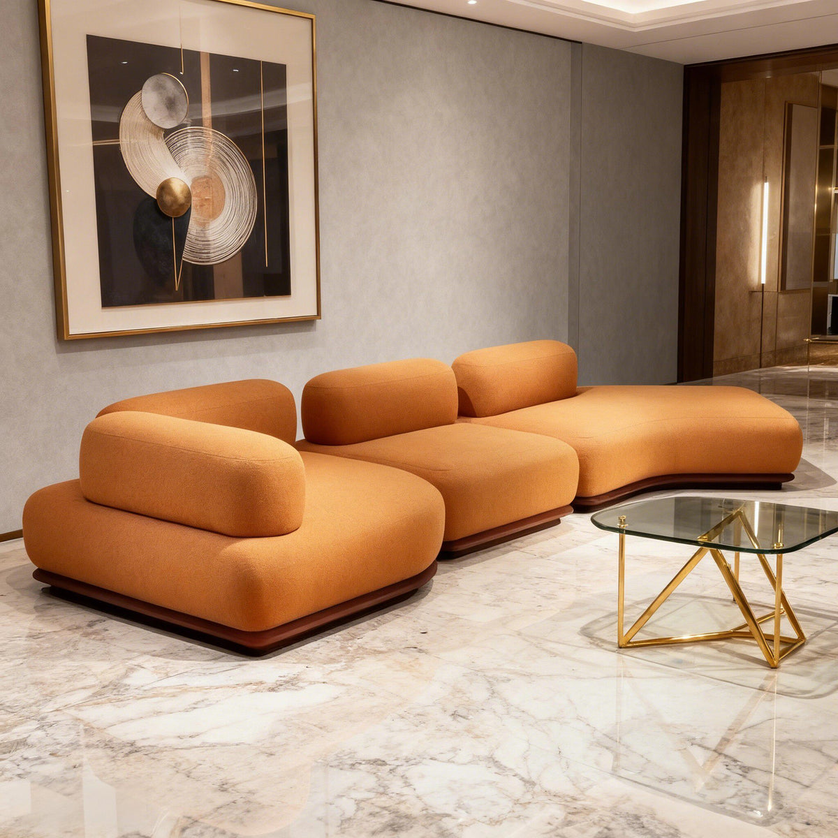 Understated Luxury Italian Minimalist Solid Wood Curved Sofa for Living Room kjmx-0209-50